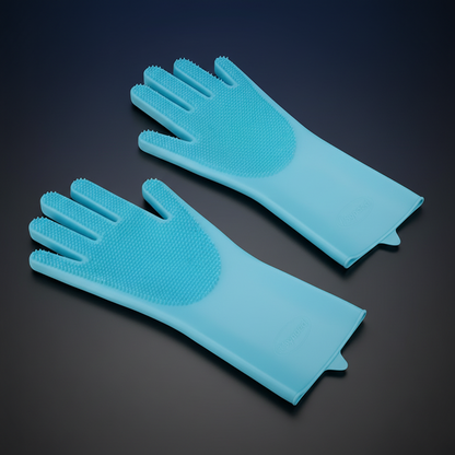 Blue silicone pet bathing gloves dimensions