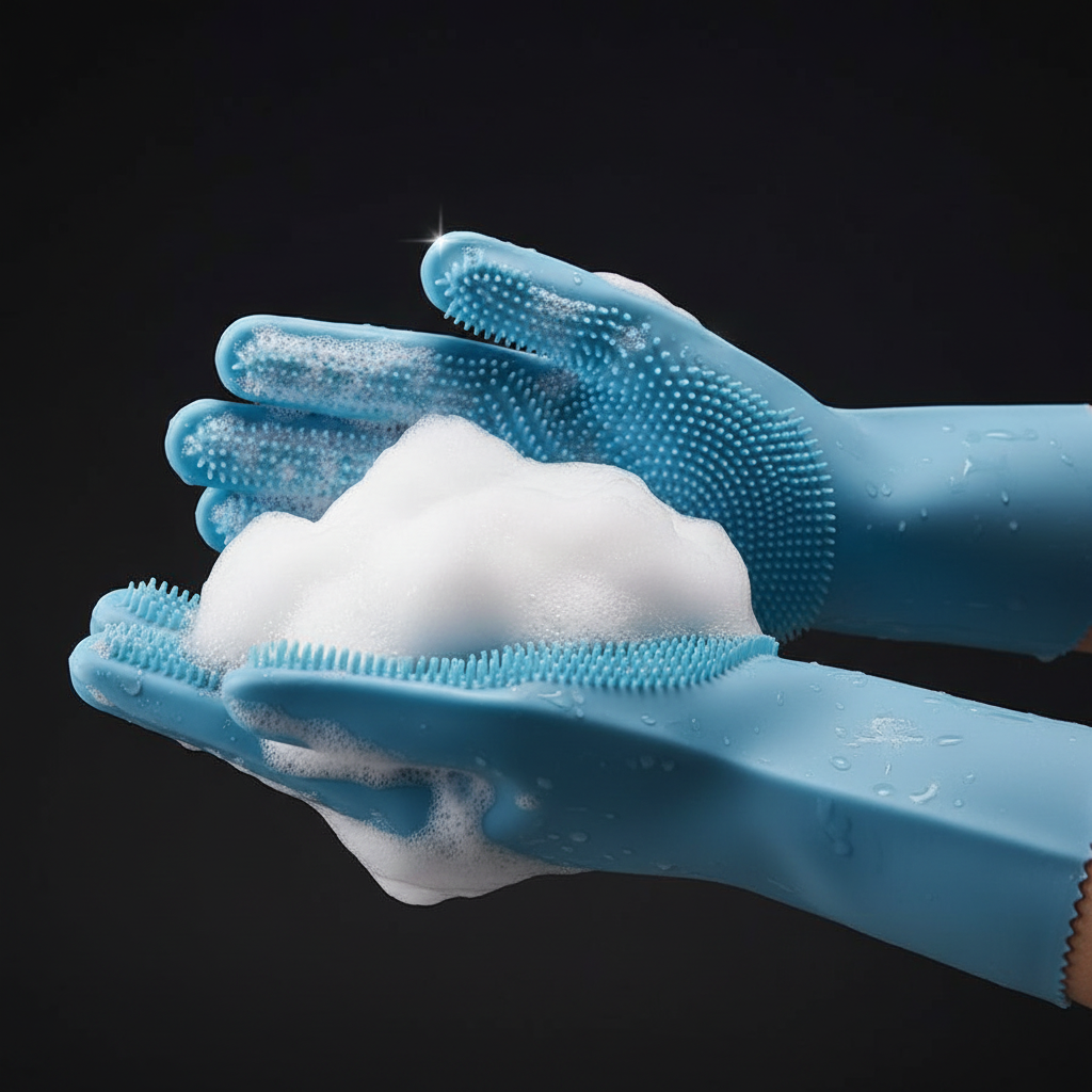 Silicone pet bathing glove with foam