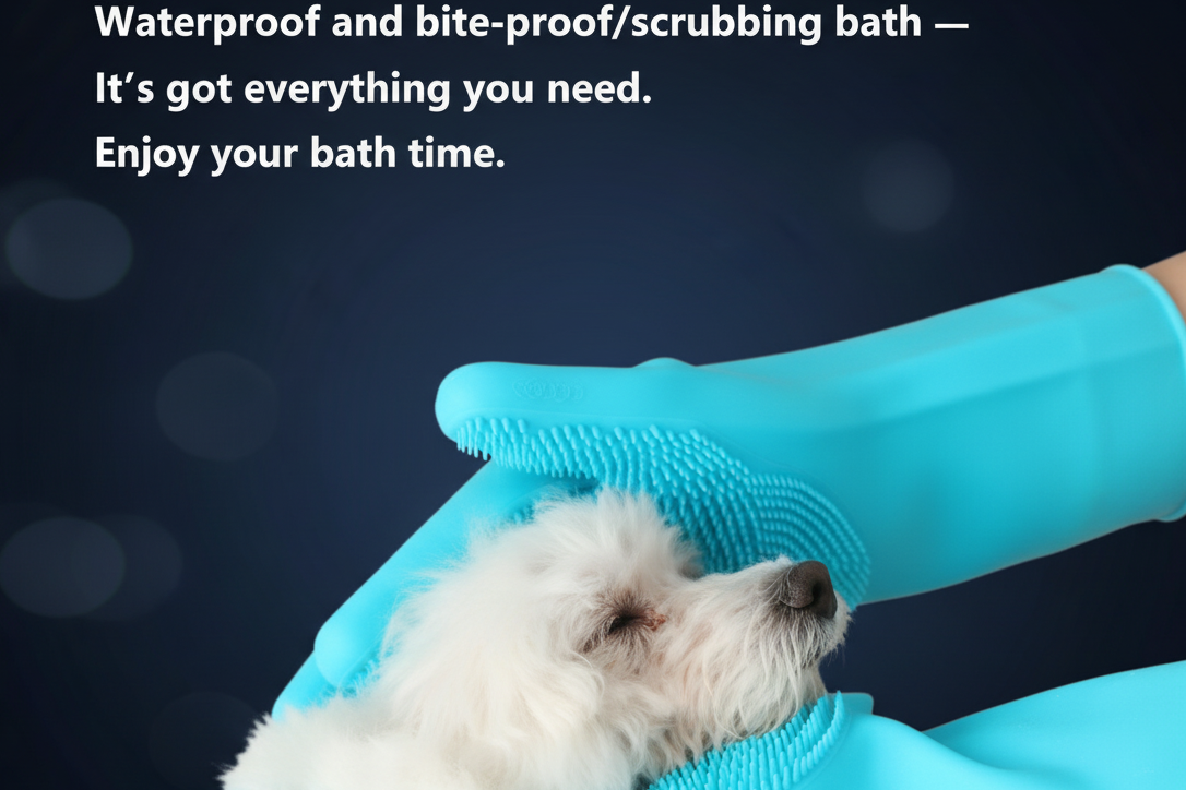 Silicone bathing gloves washing a dog